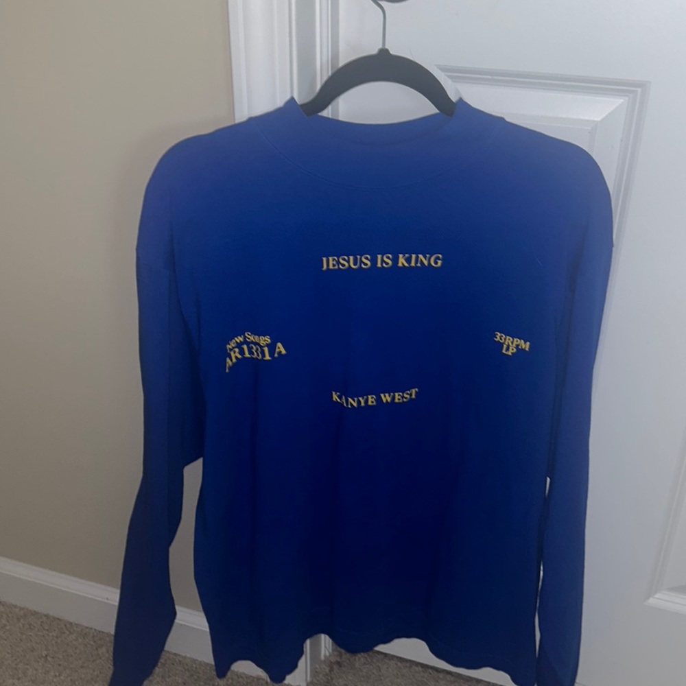2019 Kanye West Jesus is King Blue Long Sleeve Vinyl Tee